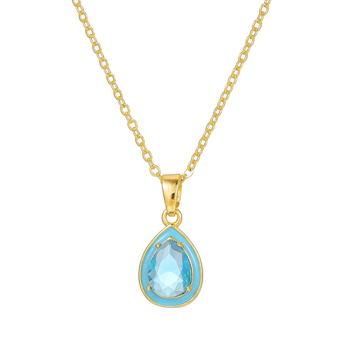 Collana da donna a goccia minimalista in rame placcato oro con pendente in zirconi cubici