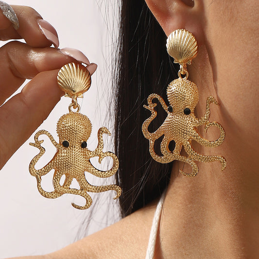 Pendientes de tuerca de pulpo sobredimensionado para mujer, aleación galvanizada, diseño de animal, joyería de moda para vacaciones
