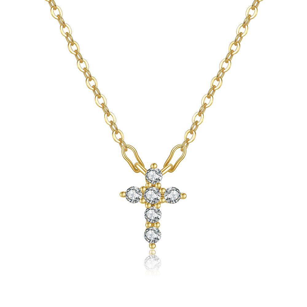Luxury Gold Plated Brass Cross Cubic Zirconia Necklace for Women