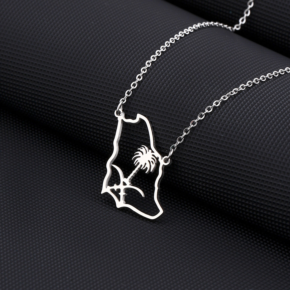 Collana con Pendente Geometrico Stile Etnico da Donna in Acciaio Inossidabile con Pendente in Acciaio al Titanio e Finitura Galvanica, Catena a O Leggera da Maglione
