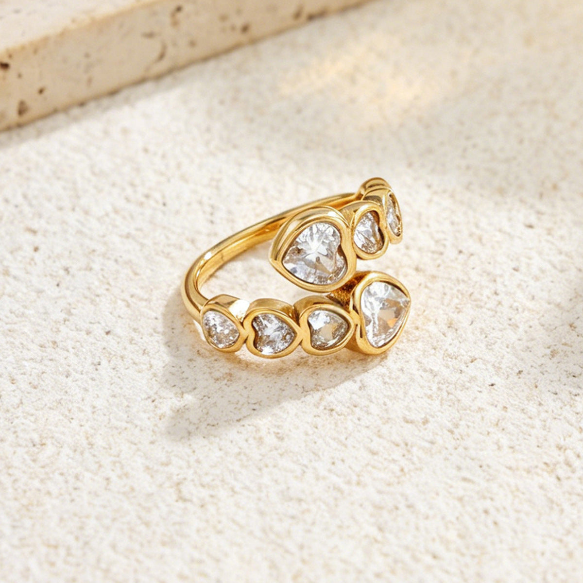 Minimalist Stainless Steel 18K Gold Plated Star Heart Teardrop Cubic Zirconia Ring for Women
