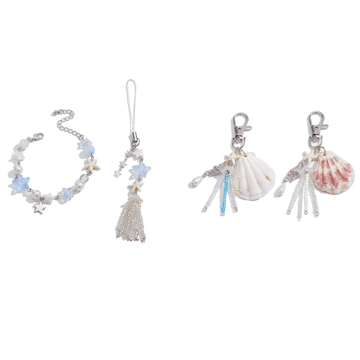 Sweet Plated Zinc Alloy Shell Pearl Crystal Bead Bag Charm Keychain Pendant