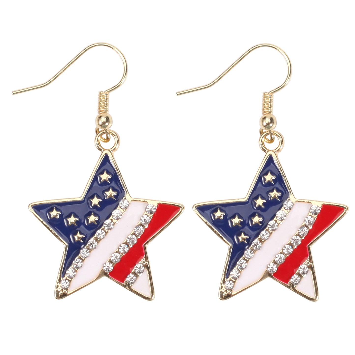 Patriotic Rhinestone Inlay Brass Earrings for Women