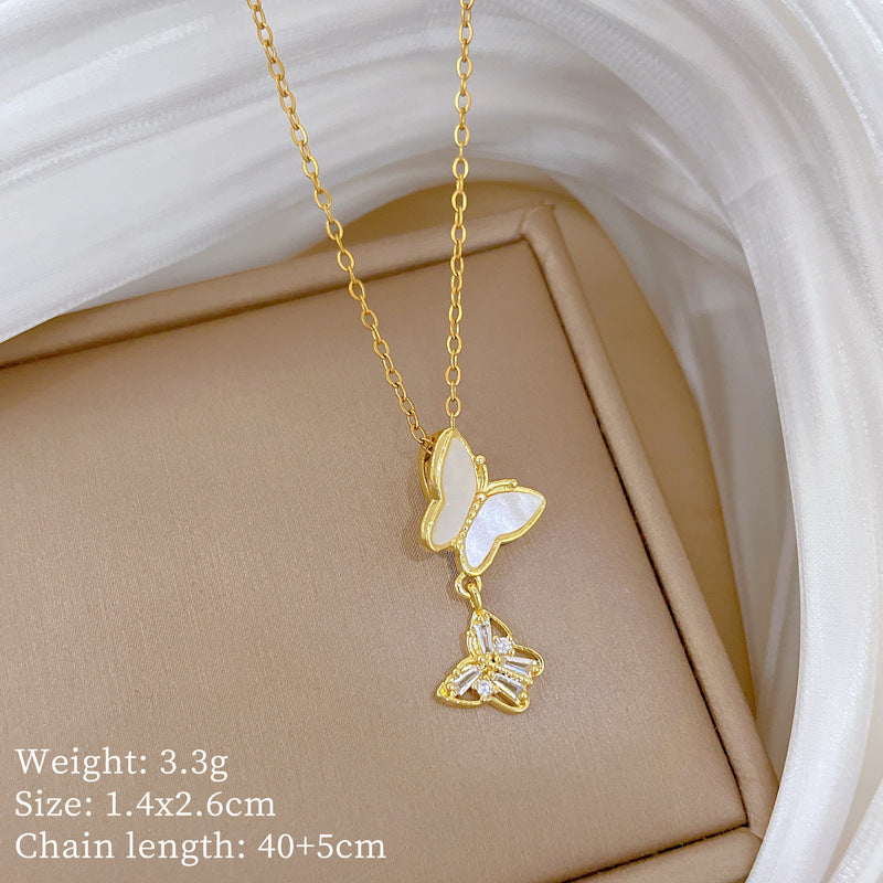 Sweet Minimalist Animal Shape Micro-Inlaid Cubic Zirconia Brass Pendant Titanium Steel Necklace for Unisex