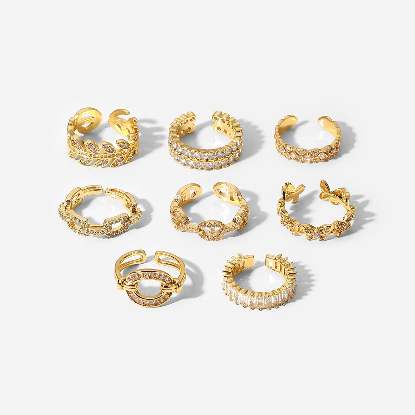 Fashion Vintage 18K Gold Plated Copper Geometric Round Zircon Open Ring for Women