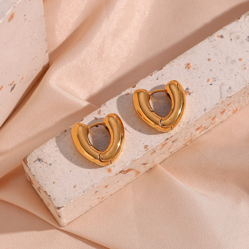 Minimalist Heart-Shaped Stainless Steel Earrings with 18K Gold Plating for Women