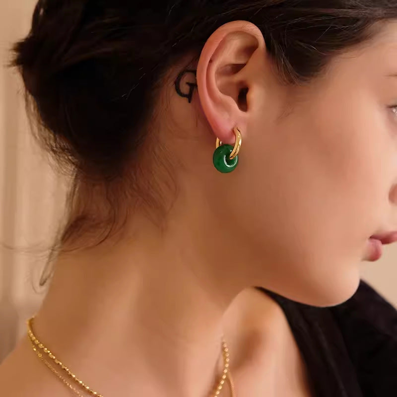 Pendientes minimalistas de acero inoxidable en forma de U con incrustaciones de ágata natural para hombre y mujer