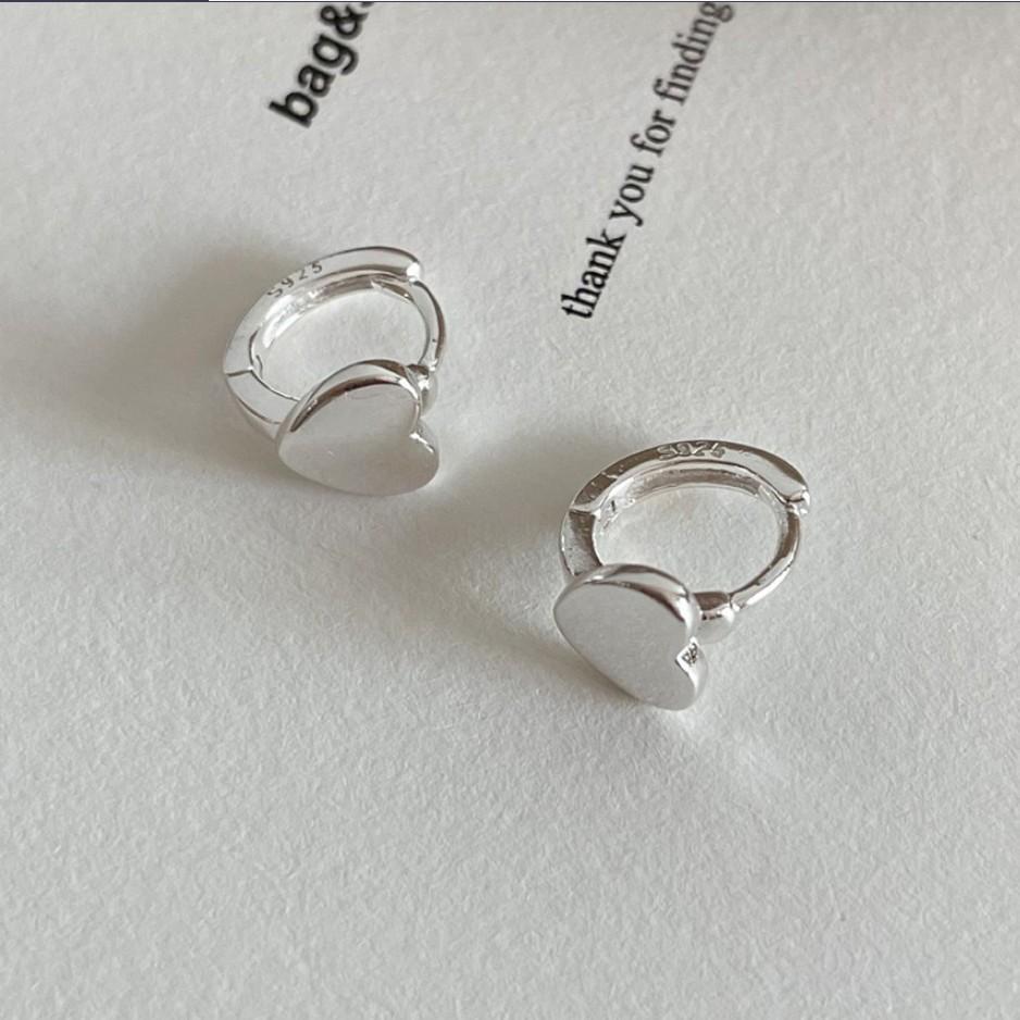 Minimalist Heart-Shaped 925 Sterling Silver Stud Earrings for Women with Handcrafted Finish