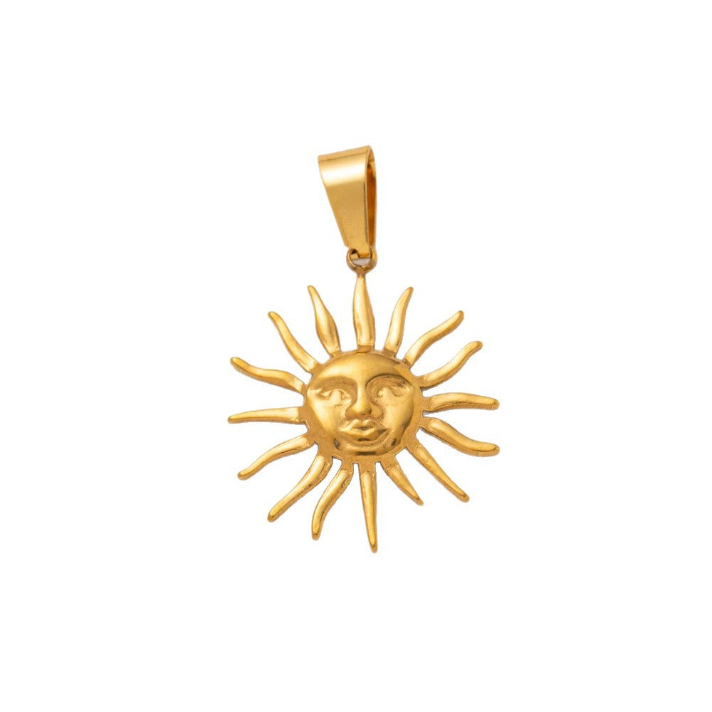 Vintage Stainless Steel Star Moon Pendant Charm Bar PVD 18K Gold Plated