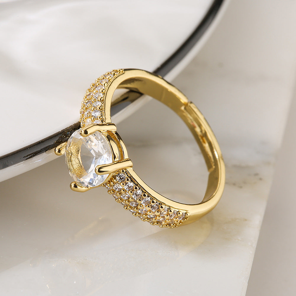 Minimalist Geometric Heart-Shaped Zirconia Ring in Copper with Micro-Pavé Setting for Women