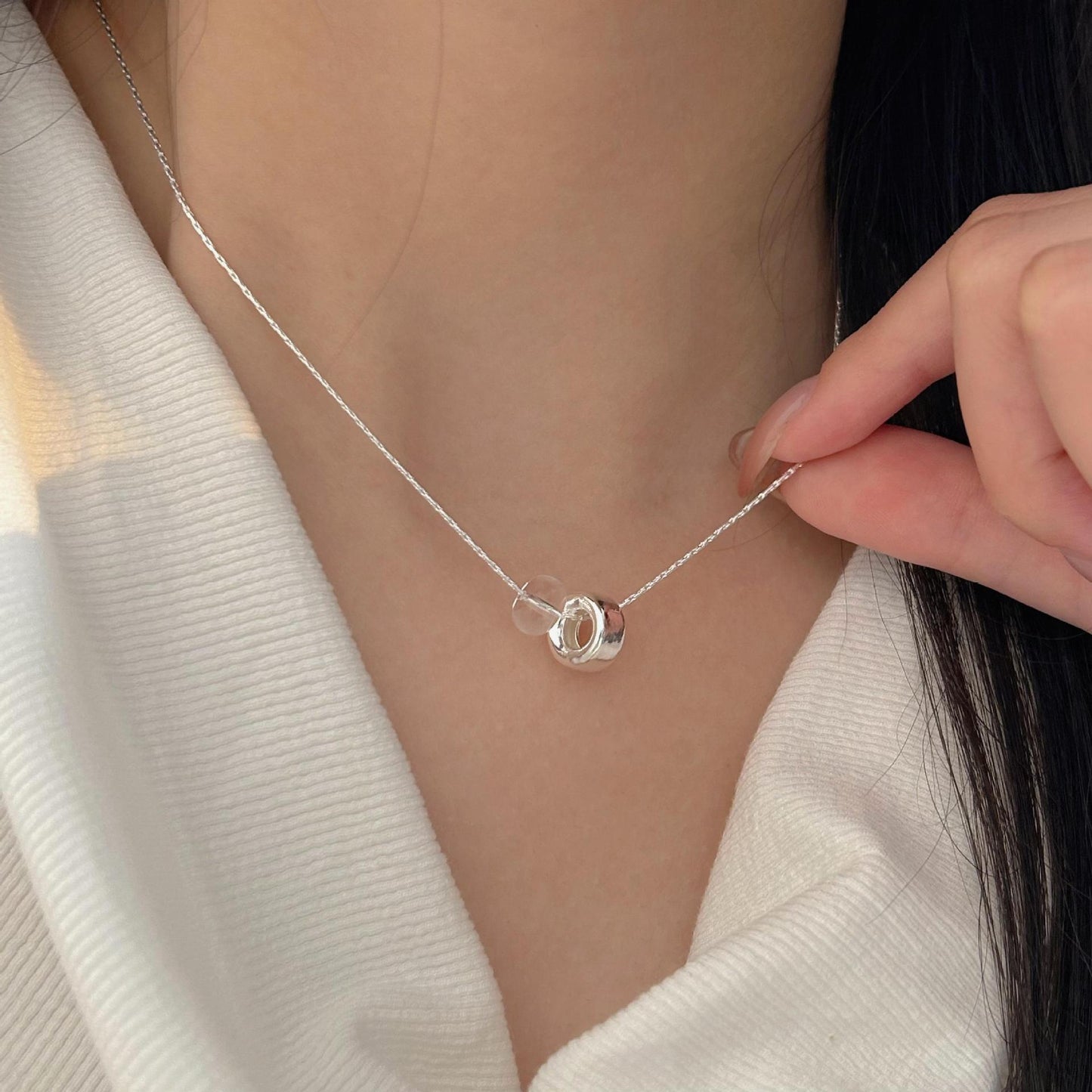 Minimalist Geometric Circle Pendant Necklace in 925 Sterling Silver with Plated Finish