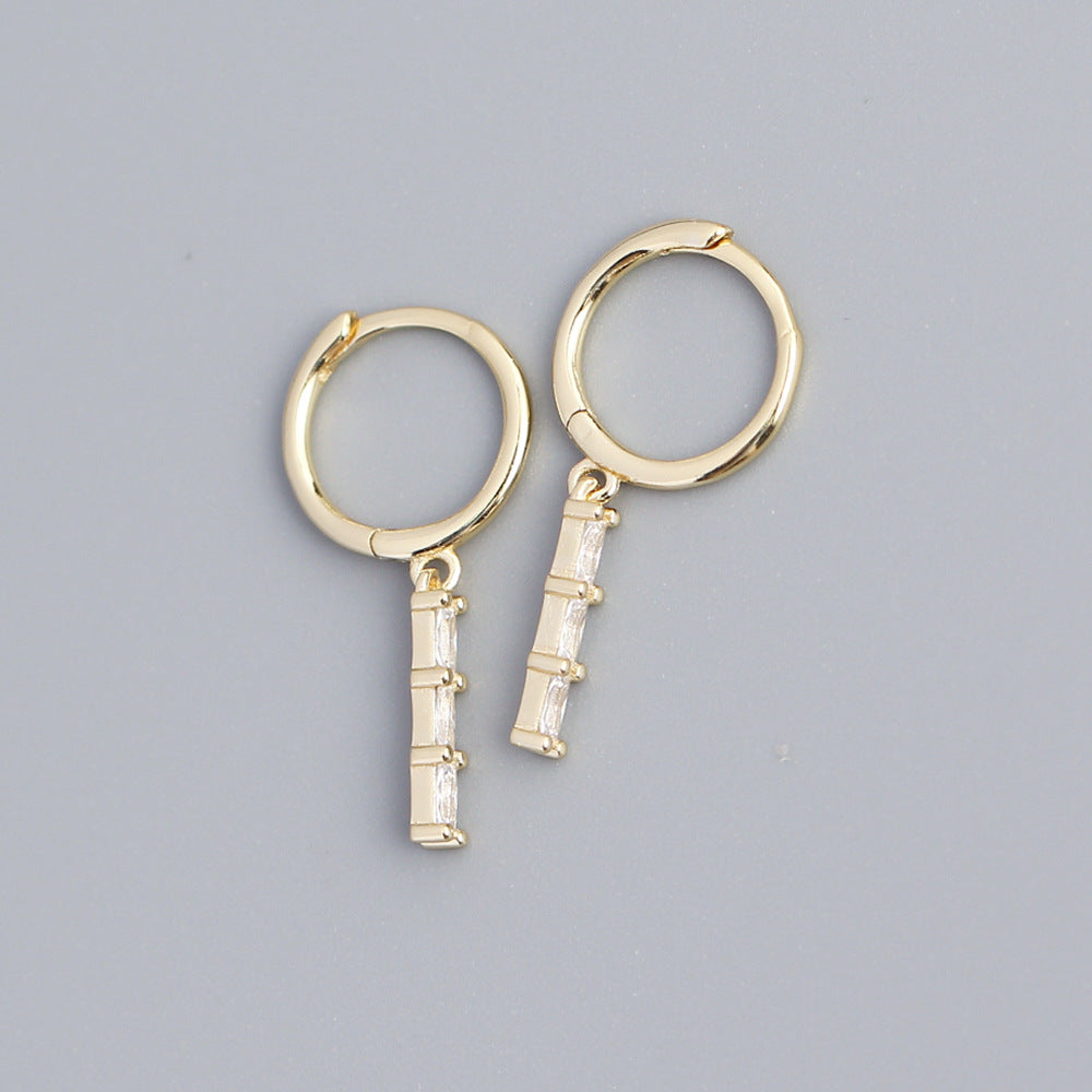 Minimalist Geometric Rectangular S925 Sterling Silver Hoop Earrings with Zircon Inlay for Women