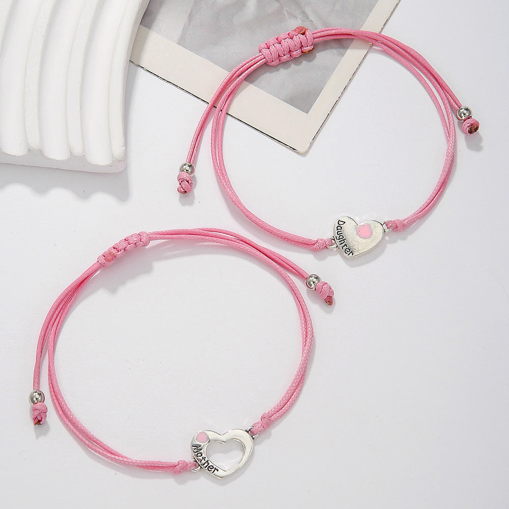 Minimalist Hollow Heart-Shaped Alloy Bracelet with Enamel Finish for Mother and Daughter Matching