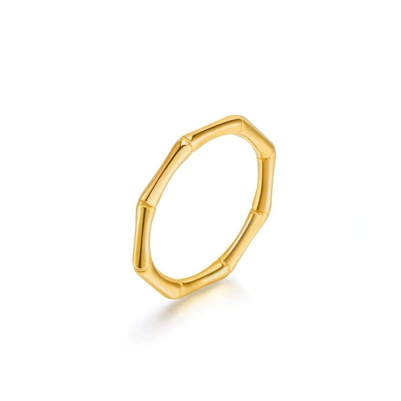 Minimalist Titanium Steel Plated 18K Gold Bamboo Joint Ring Fashionable Hypoallergenic Elegant Hand Jewelry