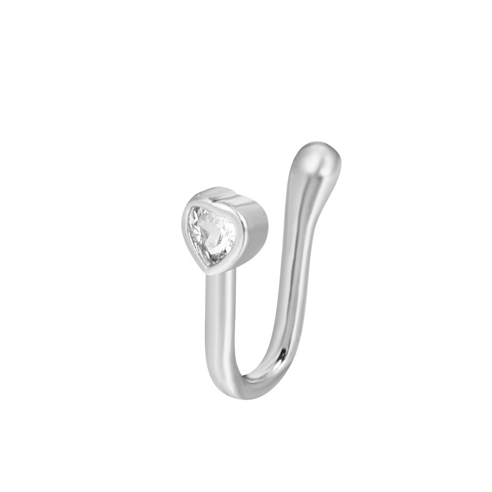 Clip per il naso a forma di U con stella e cuore placcata in rame vintage con zirconia cubica
