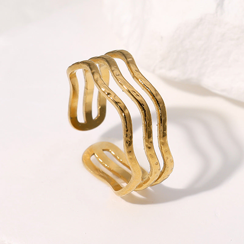 Minimalist 18K Gold Plated Geometric Stainless Steel Open Ring for Women