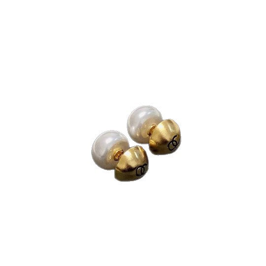 Elegant Gold Plated Brass Letter Pearl Stud Earrings with 925 Sterling Silver Posts for Women