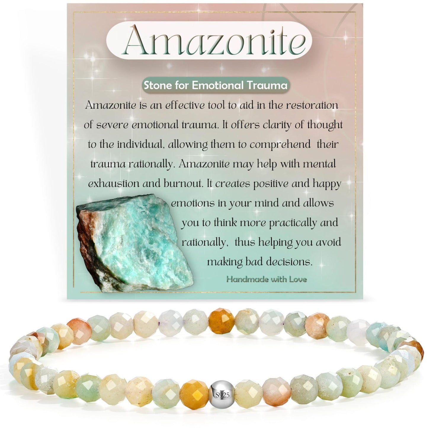 Natural Stone Crystal Beaded Bracelet Geometric Texture Unisex Handmade Jewelry