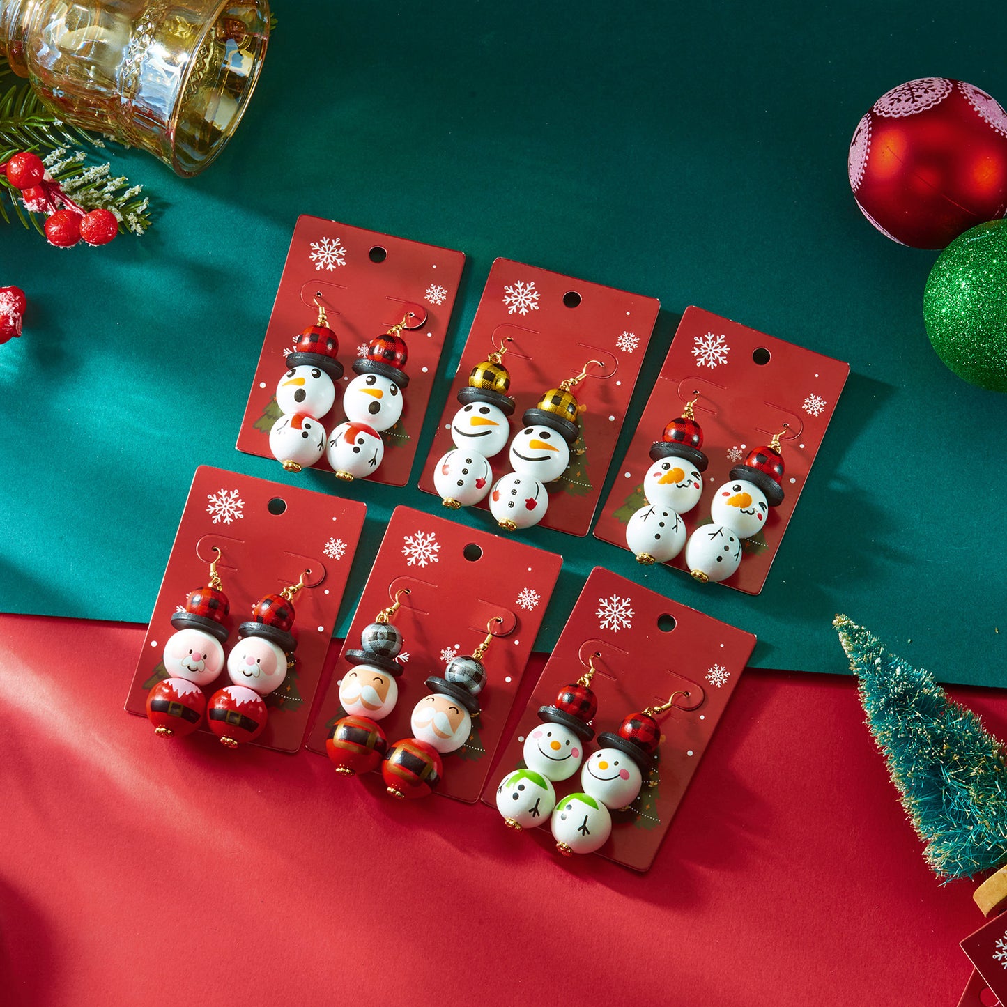 Pendientes Creativos de Cuentas de Madera de Papá Noel para Fiestas Navideñas, Joyería de Oreja Festiva Unisex con Acabado Chapado