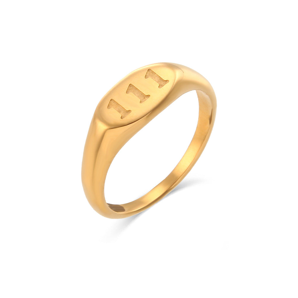 Anello da donna minimalista con numero ovale 333 in acciaio inossidabile placcato oro 18 carati