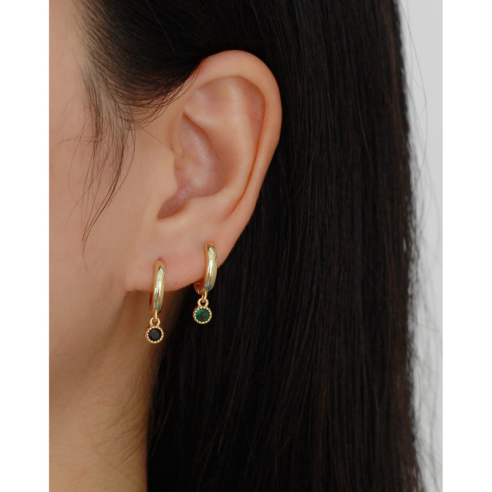 Luxury 925 Sterling Silver Geometric Round Plated Cubic Zirconia Hoop Earrings for Women