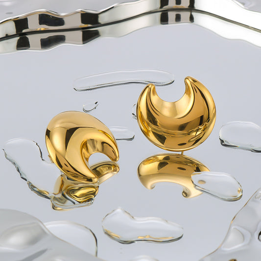 Minimalist Crescent Moon Stainless Steel Earrings for Women with Vacuum Plated 18K Gold Finish