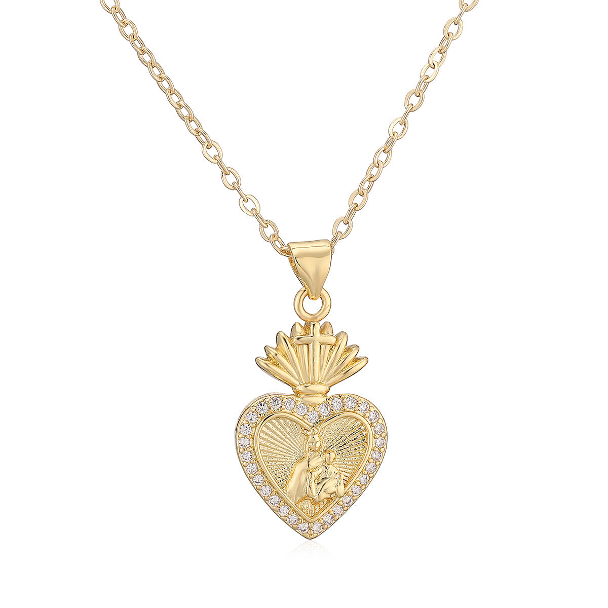 Vintage 18K Gold Plated Brass Heart Cubic Zirconia Pendant Necklace for Women