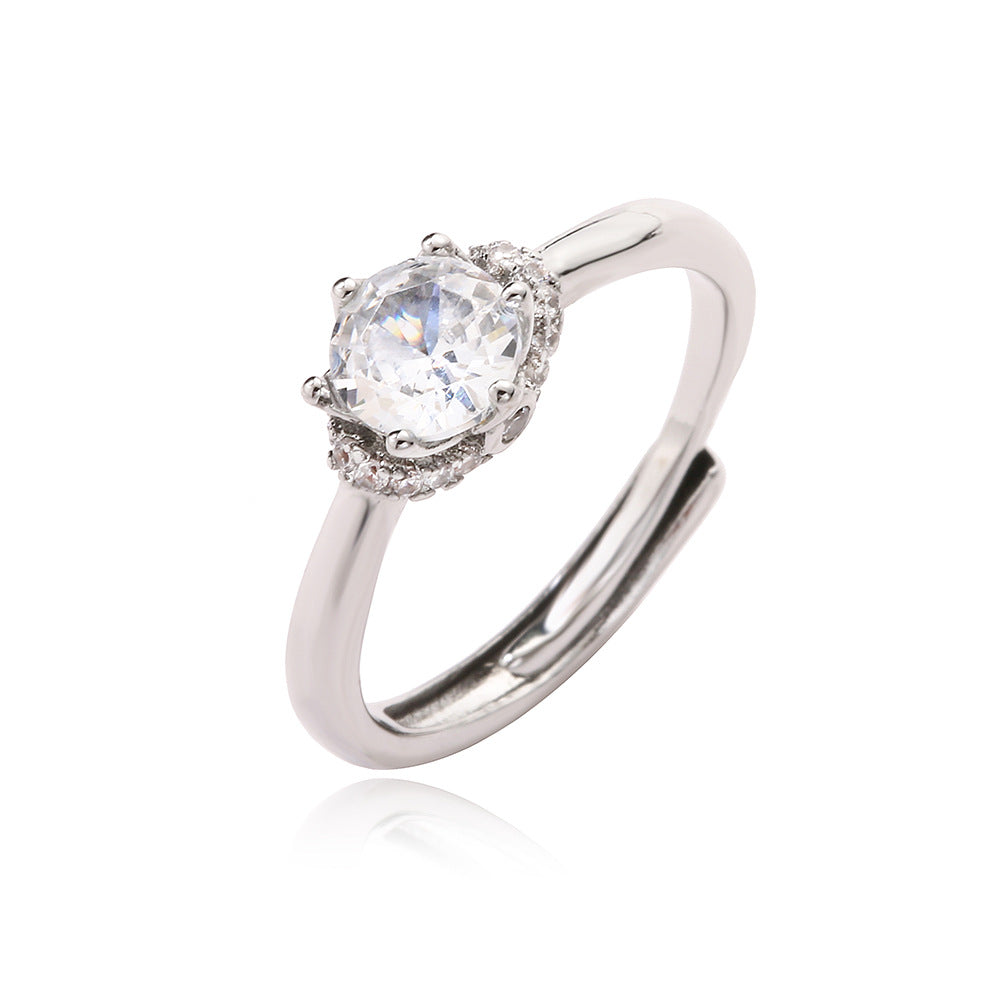Anello Minimalista Geometrico in Rame Placcato Oro 18K con Zirconi Cubici, Anello Regolabile alla Moda per Donne