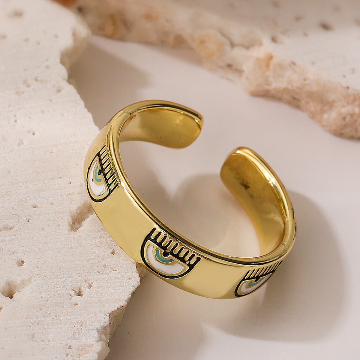 Minimalist Geometric Micro-inlay Brass Ring for Women