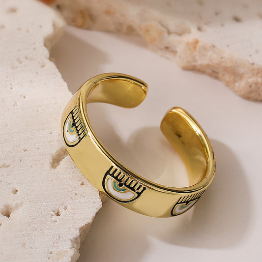 Minimalist Geometric Micro-inlay Brass Ring for Women