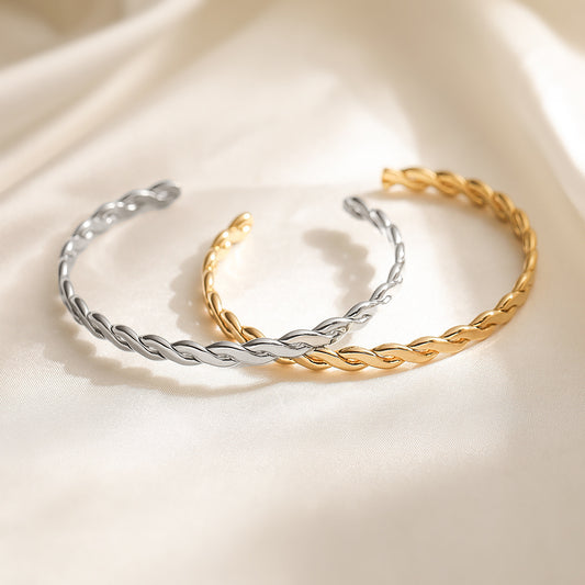 Bracciale Minimalista a C in Acciaio Inossidabile Placcato Oro 18K da Donna