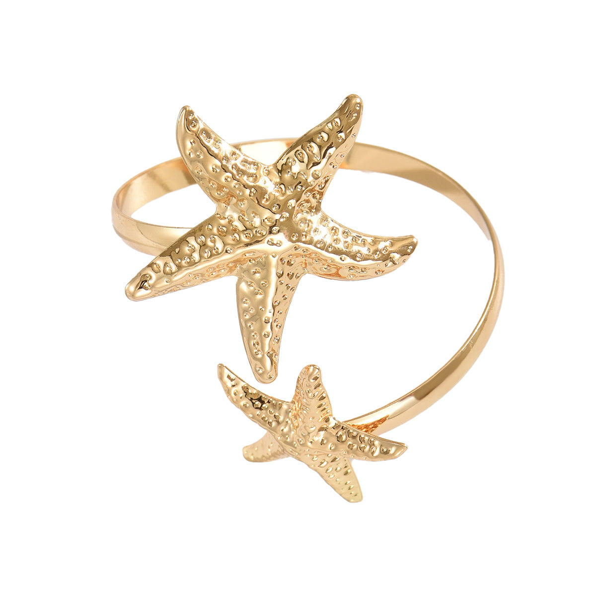 Pulsera de Estrellas de Mar Minimalista Geométrica para Mujer en Aleación de Zinc con Acabado Chapado, Brazalete Abierto Ajustable