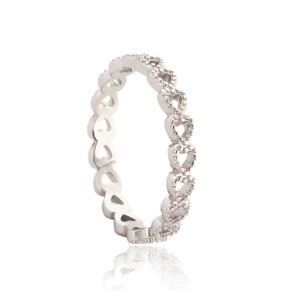 Sweet Minimalist Hollow Heart-Shaped Ring for Women in 925 Sterling Silver with Plated Finish