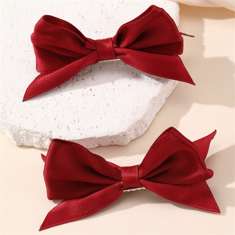 Natural Style Bow-Shaped Duckbill Hair Clip for Girls with Ruffled and Mesh Details in Polyester