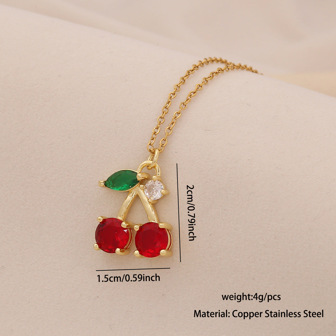 Bonito Collar Colgante de Fresa y Cereza para Mujer, Cadena en O de Acero Inoxidable con Acabado Esmaltado, Collar con Medallón en Forma de Fruta