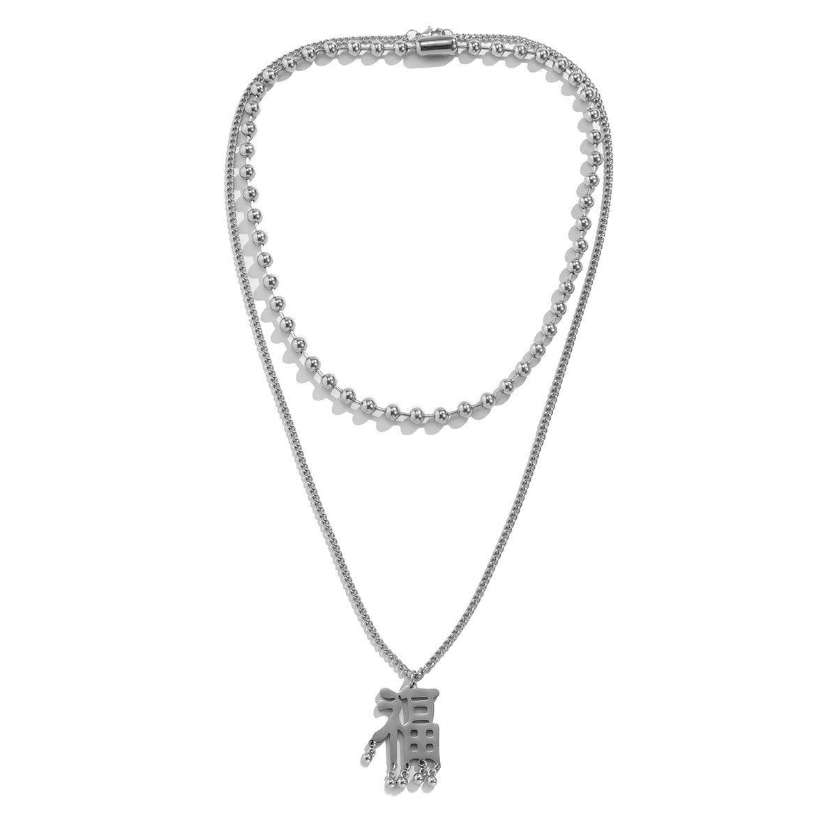Vintage Geometric Pendant Necklace for Women with Tassel Detail, Metal Chain and Hollow-Out Design