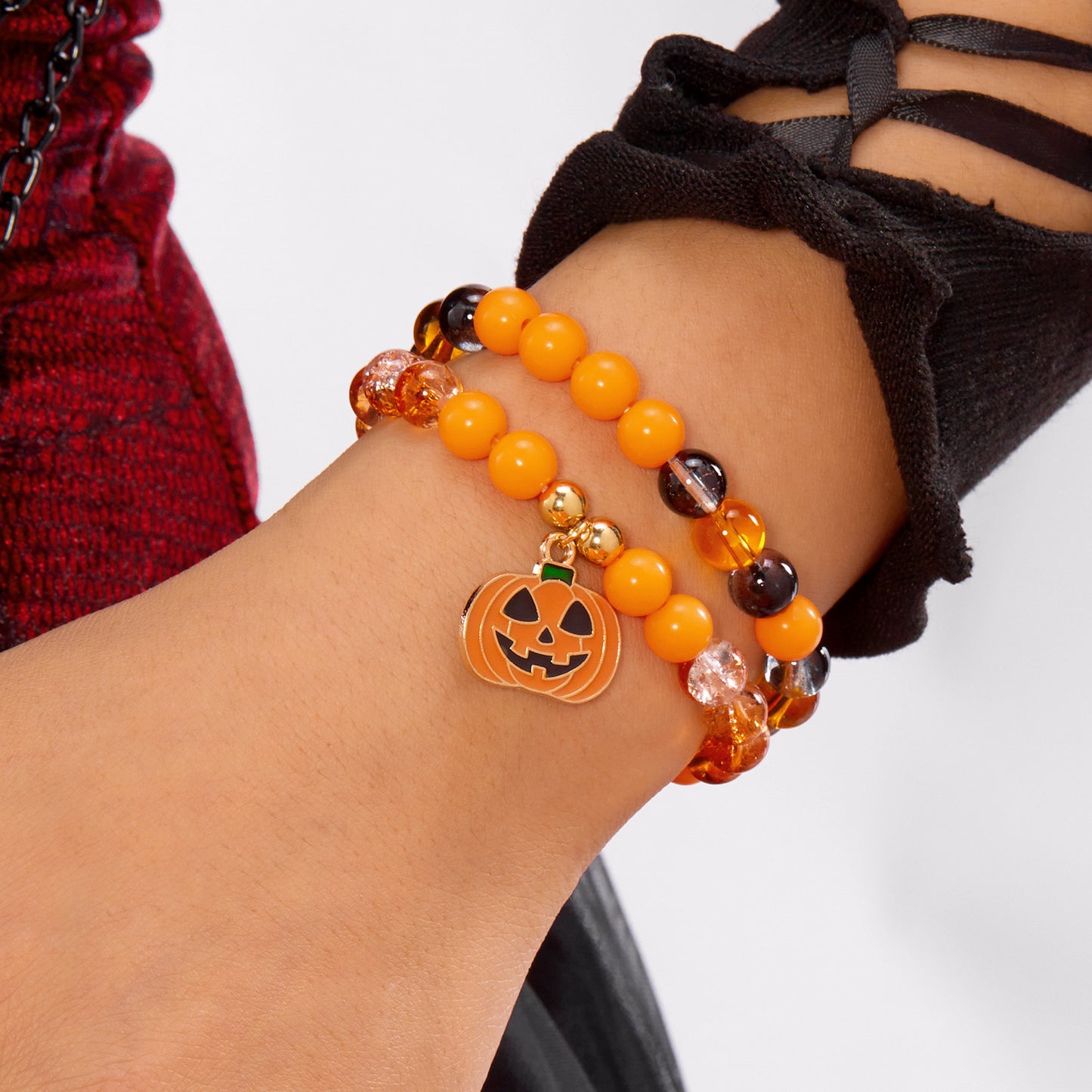 Pulsera con abalorios de araña y calabaza de Halloween gótica oscura para mujer, diseño geométrico de aleación, joyería hecha a mano