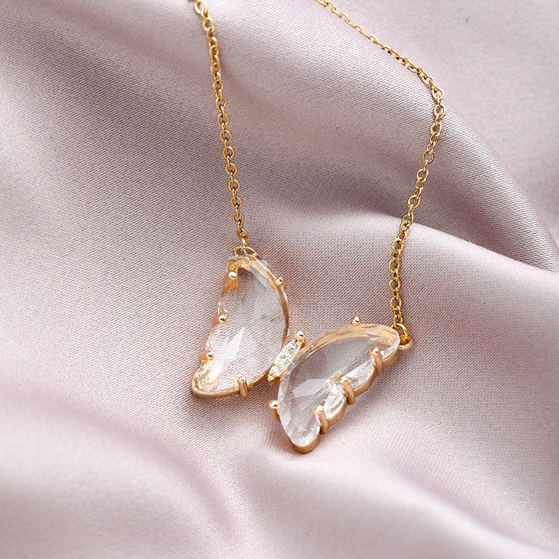 Collana da donna in acciaio al titanio con strass a forma di farfalla, minimalista e dolce catena per clavicola
