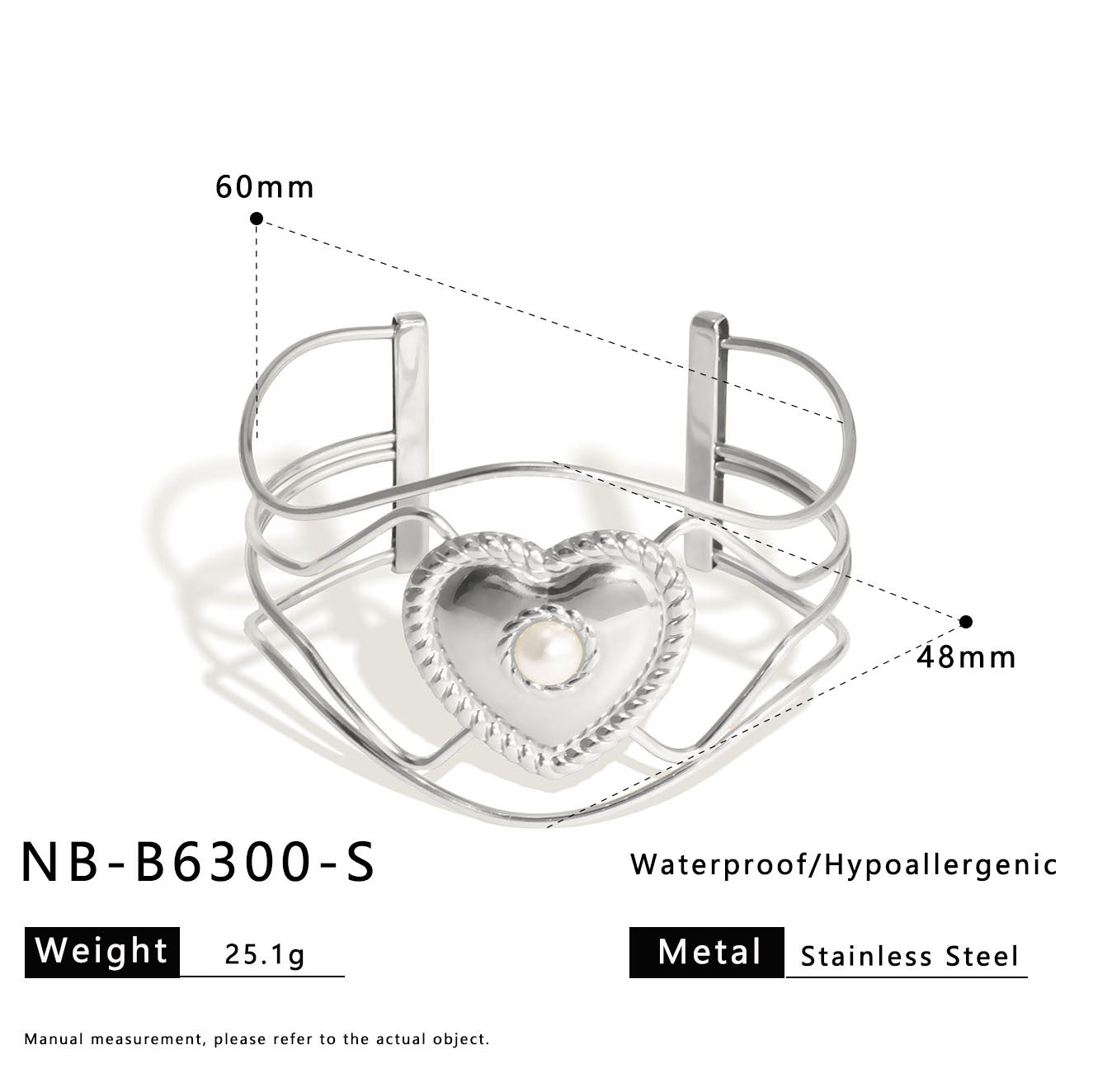 Bracciale a Polsino Floreale Minimalista a Cuore Vuoto in Acciaio Inossidabile con Placcatura in Oro 18K da Donna