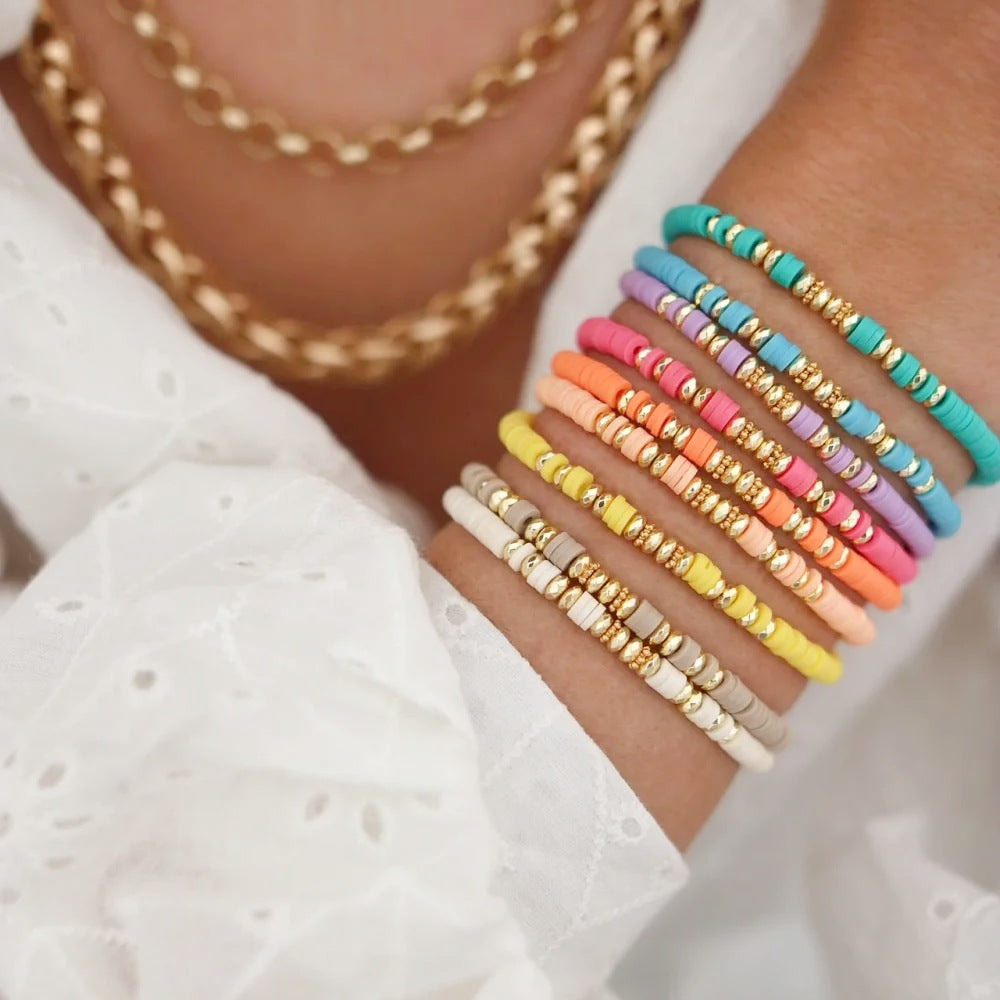 Bohemian Gold Geometric Round Resin Bracelet Set for Women