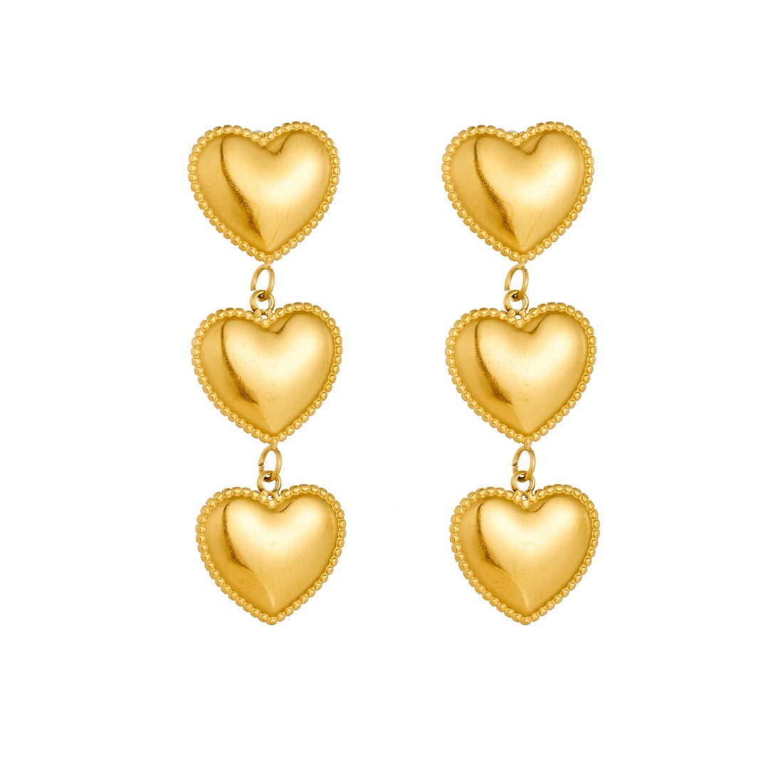 Gold Plated Heart Stainless Steel Long Dangle Earrings with Tassel