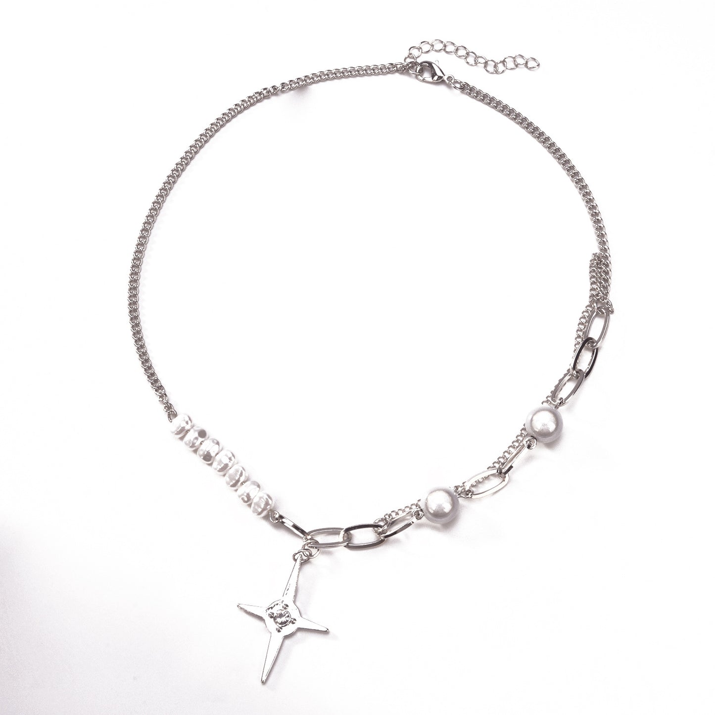 Asymmetrical Star-Shaped Glow-in-the-Dark Pearl Necklace for Women Made of Alloy with Electroplated Finish