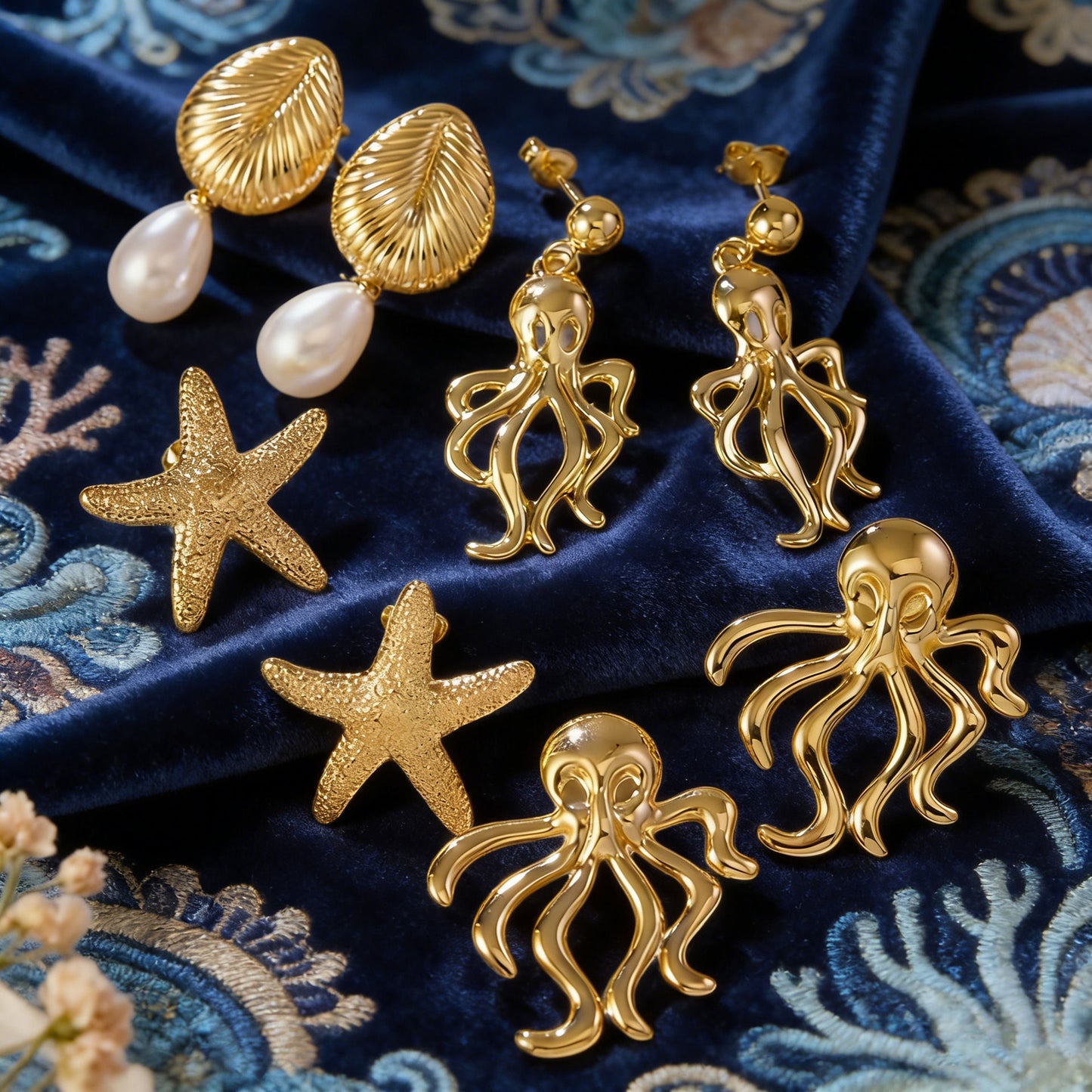 Elegant Stainless Steel Starfish Shell Pearl Stud Earrings for Women
