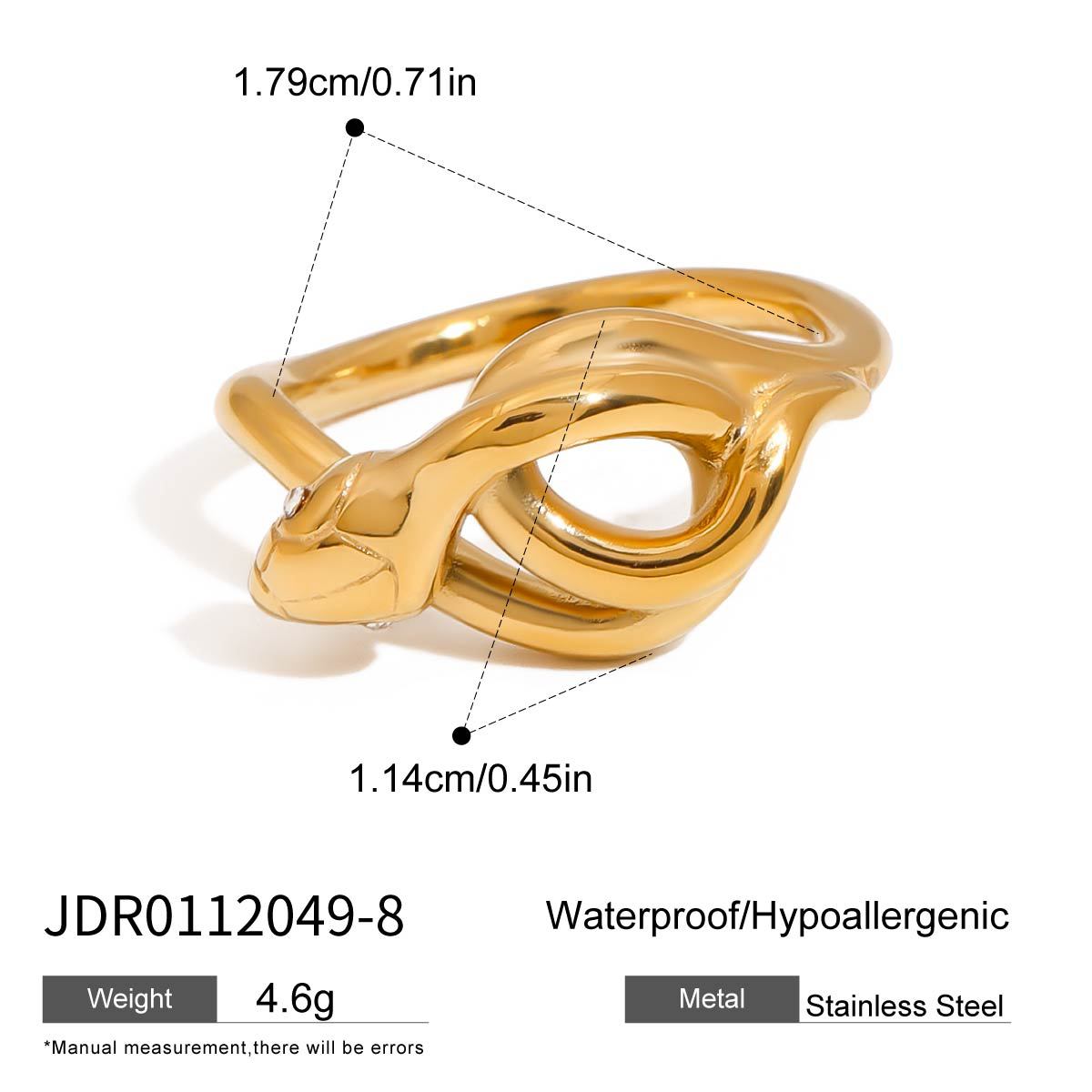 Plated Geometric Snake Stainless Steel Ring for Women