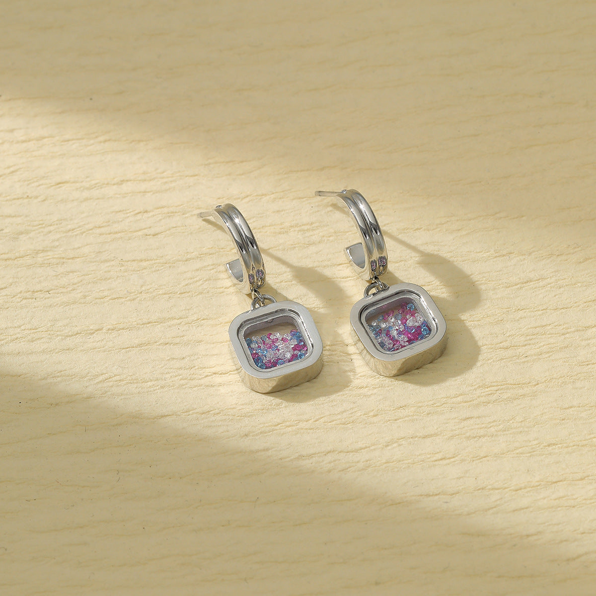 Minimalist Geometric Square Stainless Steel Earrings for Women with Rhinestone Inlay and Plated Finish
