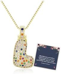 Sweet Hip-hop Letter Brass Cubic Zirconia Inlay Pendant Necklace Box Chain Unisex