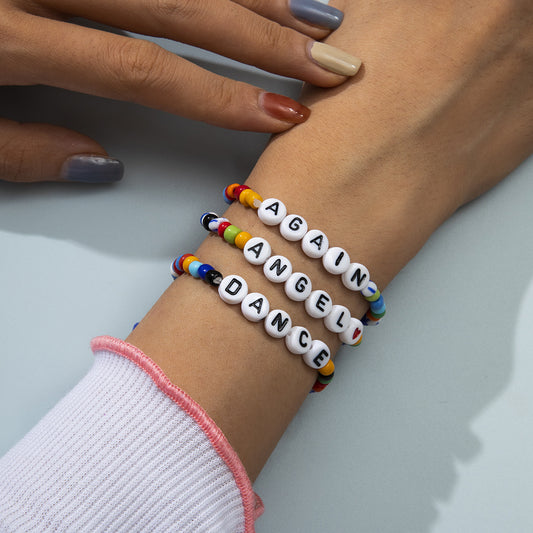 Minimalist Letter Beaded Bracelet in Pastel Macaron Colors with Elastic Band for Women
