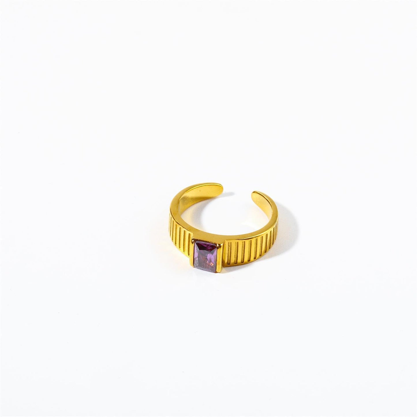 Personalized Geometric Stainless Steel Open Ring with Birthstone Accents for Women