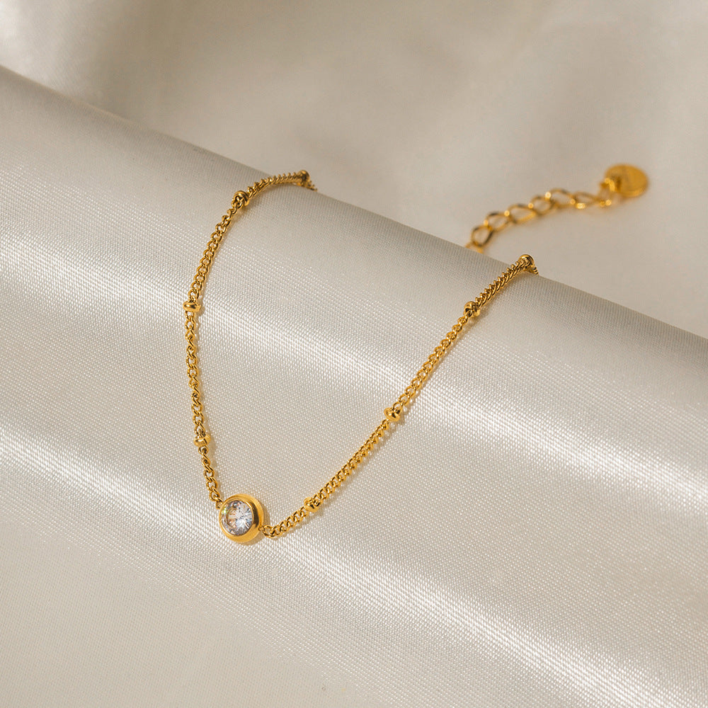 Retro INS-Style Geometric Titanium Steel Anklet with 16K Gold Plating and White Zircon Inlay for Women