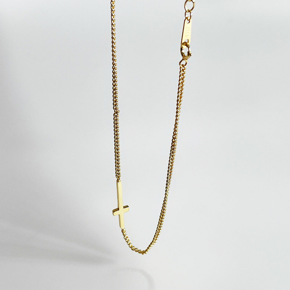 Collana da donna con ciondolo a croce geometrica minimalista in argento sterling 925